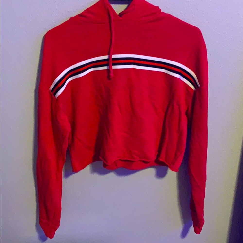 red cropped sweatshirt